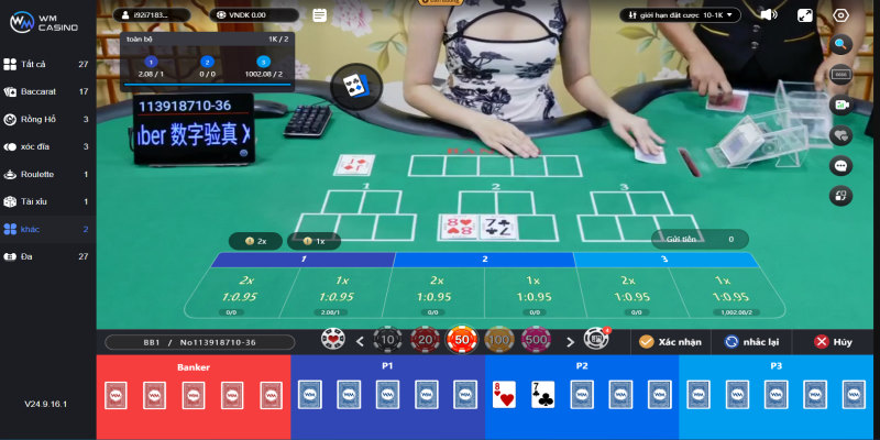 Bàn cược Ngưu Ngưu hấp dẫn tại sảnh WM Casino